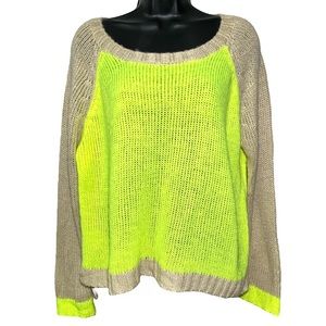 TOBI Neon Yellow & Tan Cropped Knitted Sweater